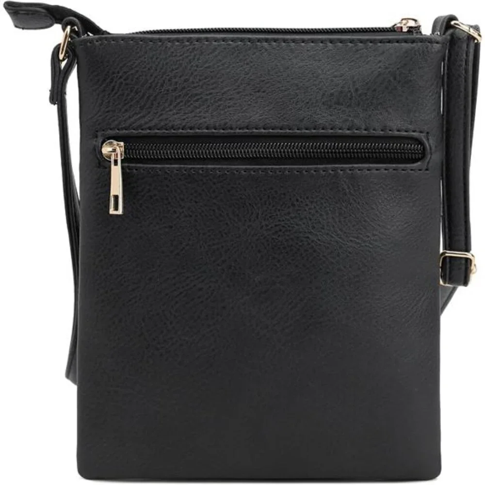 Crossbody Purse Bag Shoulder Bag Multi Pocket Zipper Purse | Black Vegan leather